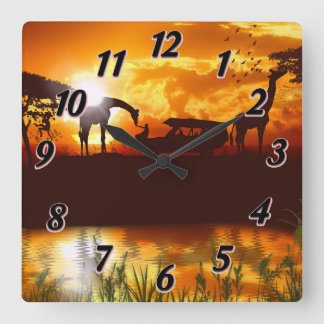 Carrée Gold African Sky Safari Jungle Carré Horloge mural