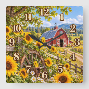 Carrée Grange de la Ferme de Tournesol Horloge de Campagn