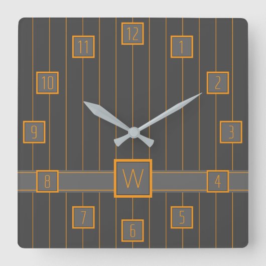 Carrée Gris avec horloge à rayures orange (Recto)