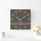 Carrée Gris avec horloge à rayures orange (Maison)