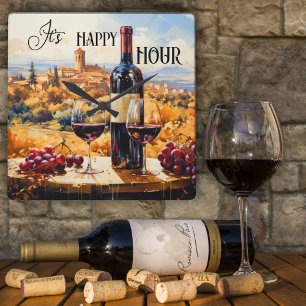 Carrée Happy Hour Italien Paysage Vin Horloge d'Art