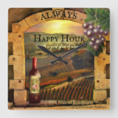 Carrée Happy Hour Vineyard Beaux-Art Wall Horloge (Recto)