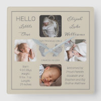 Hello Little One Baby Four Photo Carré Horloge mur
