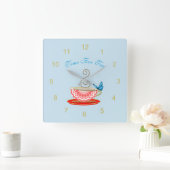 Carrée Heure De Tea Cute Carré Horloge Mur (Maison)