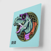 Carrée Hipster T-Rex personnalisé monogramme et horloge m (Angle)