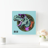 Carrée Hipster T-Rex personnalisé monogramme et horloge m (Maison)