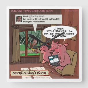Carrée Horloge 3 Petits Cochons Savvy des Médias Sociaux
