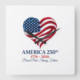 Carrée Horloge à cœur avec drapeau pour le 250e anniversa