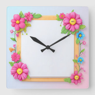 Carrée horloge à fleurs