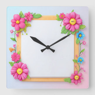 Carrée horloge à fleurs
