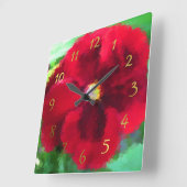 Carrée horloge à fleurs rouges peinte (Angle)