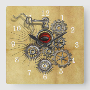 Carrée Horloge à mur de travail Quirky Steam Punk
