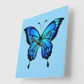 Carrée Horloge à papillon bleu électrique (Angle)