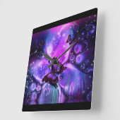 Carrée Horloge à papillon noir et pourpre (Angle)