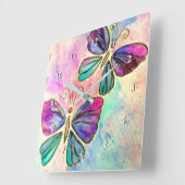 Carrée Horloge à papillons volants - Aquarelle (Angle)