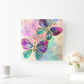 Carrée Horloge à papillons volants - Aquarelle (Maison)