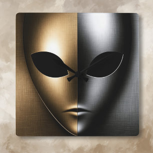 Carrée Horloge à visage alien or et argent