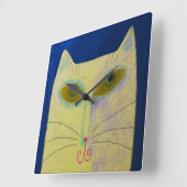 Carrée Horloge Abstraite d'art de Chat Jaune (Angle)