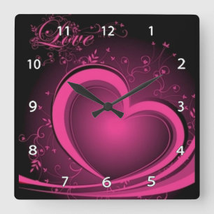 Carrée Horloge abstraite rose de coeur