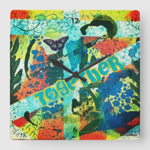 Carrée Horloge acrylique avec l'art combiné