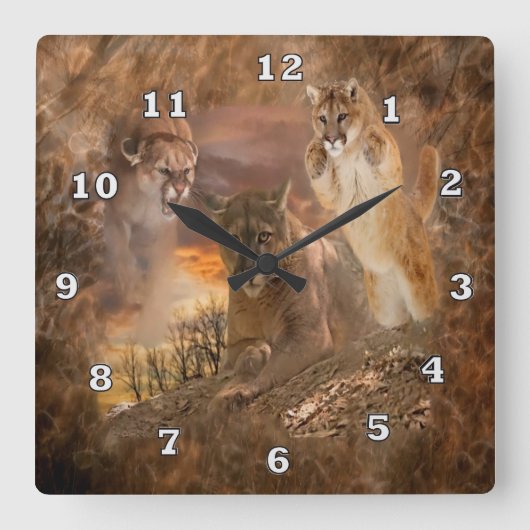 Carrée Horloge animale de collage de puma de puma (Recto)