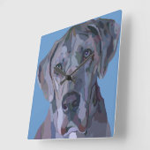 Carrée Horloge argentée de great dane Merle (Angle)