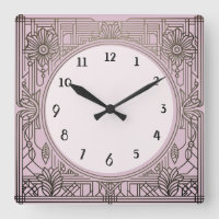 Horloge Art déco carré en rose