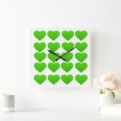 Carrée horloge aux coeurs verts (Maison)