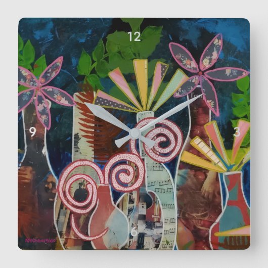 Carrée Horloge avec Fleurs coupées Art (Recto)