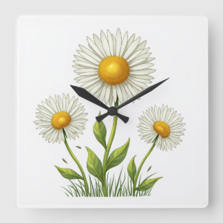 Carrée Horloge avec illustration de fleur de dandelion