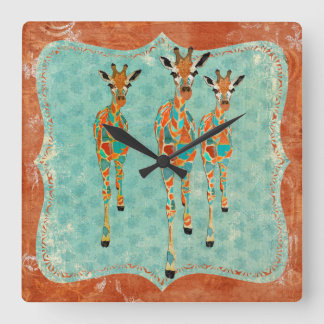 Carrée Horloge azurée et ambre de girafes
