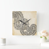 Carrée Horloge beige de motif de Mehndi (Maison)