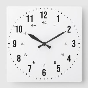 Carrée Horloge bilingue anglais/japonais