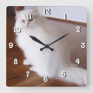 Carrée Horloge blanche de chat de carré de Persan