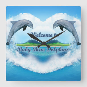 Carrée Horloge bleu bébé dauphin