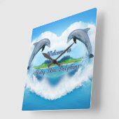 Carrée Horloge bleu bébé dauphin (Angle)