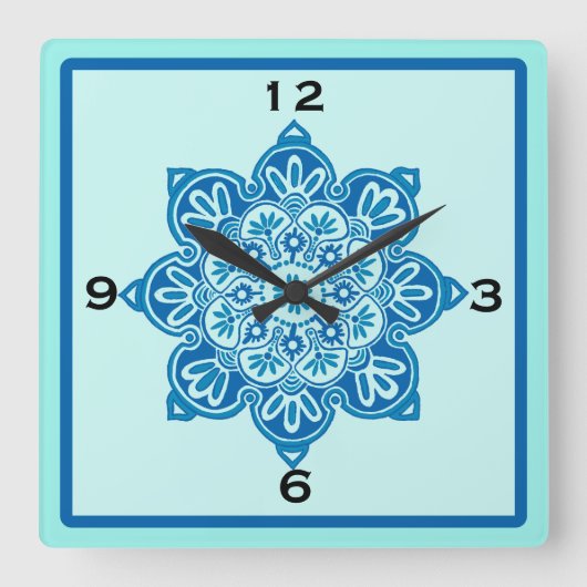 Carrée Horloge bleue carré et murale Turquoise (Recto)