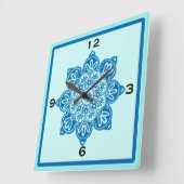Carrée Horloge bleue carré et murale Turquoise (Angle)
