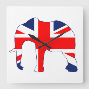 Carrée Horloge britannique d'éléphant d'Union Jack