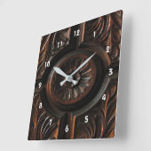 Carrée Horloge Brown de sculpture sur bois (Angle)