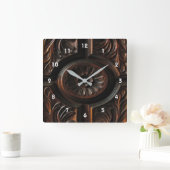 Carrée Horloge Brown de sculpture sur bois (Maison)