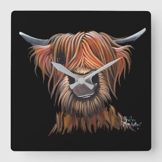 Carrée Horloge "BRUCE" de la vache écossaise des Highland (Recto)
