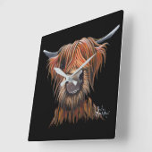 Carrée Horloge "BRUCE" de la vache écossaise des Highland (Angle)