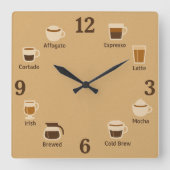 Carrée Horloge café face avec icônes brassées (Recto)