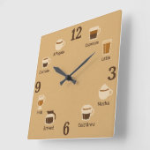 Carrée Horloge café face avec icônes brassées (Angle)