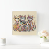 Carrée horloge calmant chats (Maison)