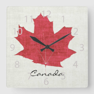 Carrée horloge canadienne rouge de feuille d'érable