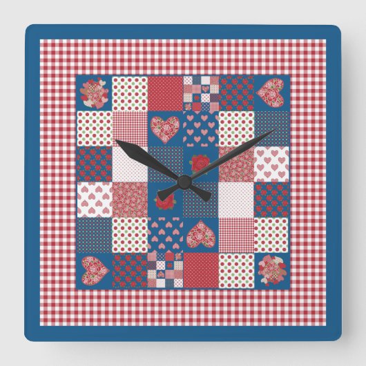 Carrée Horloge Carré Chic, Faux-Patchwork, En vichy (Recto)