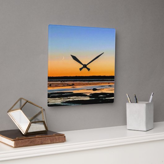 Carrée horloge carré croissant de lune (Bureau)