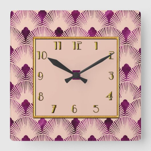 Carrée Horloge Carré de style Art déco couleur prune (Recto)